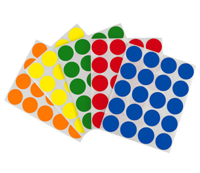 1" Removable Round Color-Code Sheeted Dot Pack (Standard): 1,200/Pack