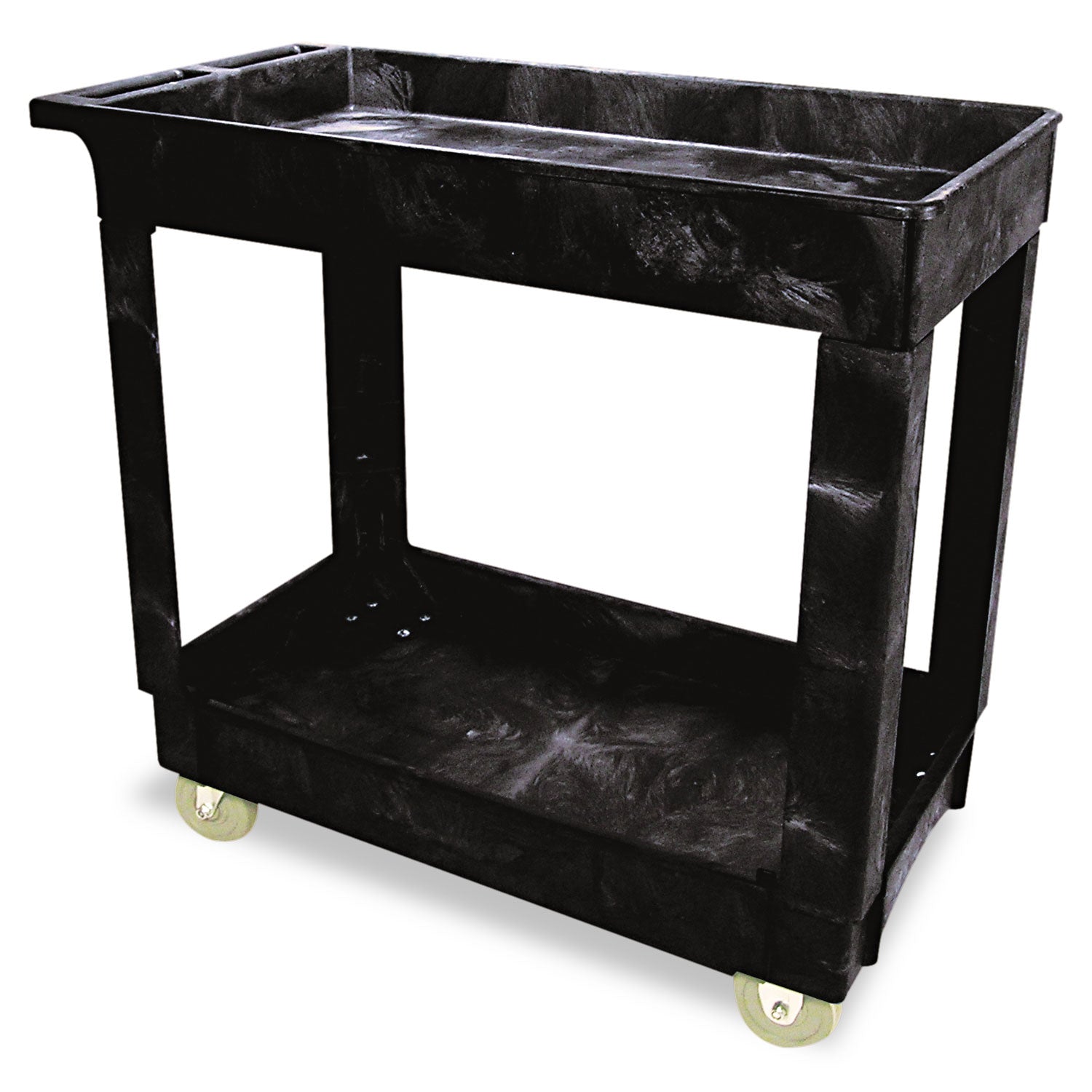 Rubbermaid Service/Utility Carts, Plastic, 2 Shelves, 500 lb Capacity, 34.13" x 17.38" x 32.38", Black
