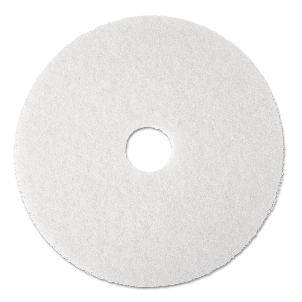 3M Low-Speed Super Polishing Floor Pads 4100, 17" Diameter, White, 5/Carton