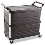 Rubbermaid Xtra Utility Cart with Enclosed Back/End Panels, Plastic, 3 Shelves, 300 lb Capacity, 20" x 40.63" x 37.8", Black