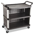 Rubbermaid Xtra Utility Cart with Enclosed Back/End Panels, Plastic, 3 Shelves, 300 lb Capacity, 20" x 40.63" x 37.8", Black