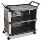 Rubbermaid Xtra Utility Cart with Enclosed Back/End Panels, Plastic, 3 Shelves, 300 lb Capacity, 20" x 40.63" x 37.8", Black