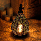 12''H Moroccan Metal Table Lamp Battery Powered Cordless Lamp with LED Fairy Lights Bulb