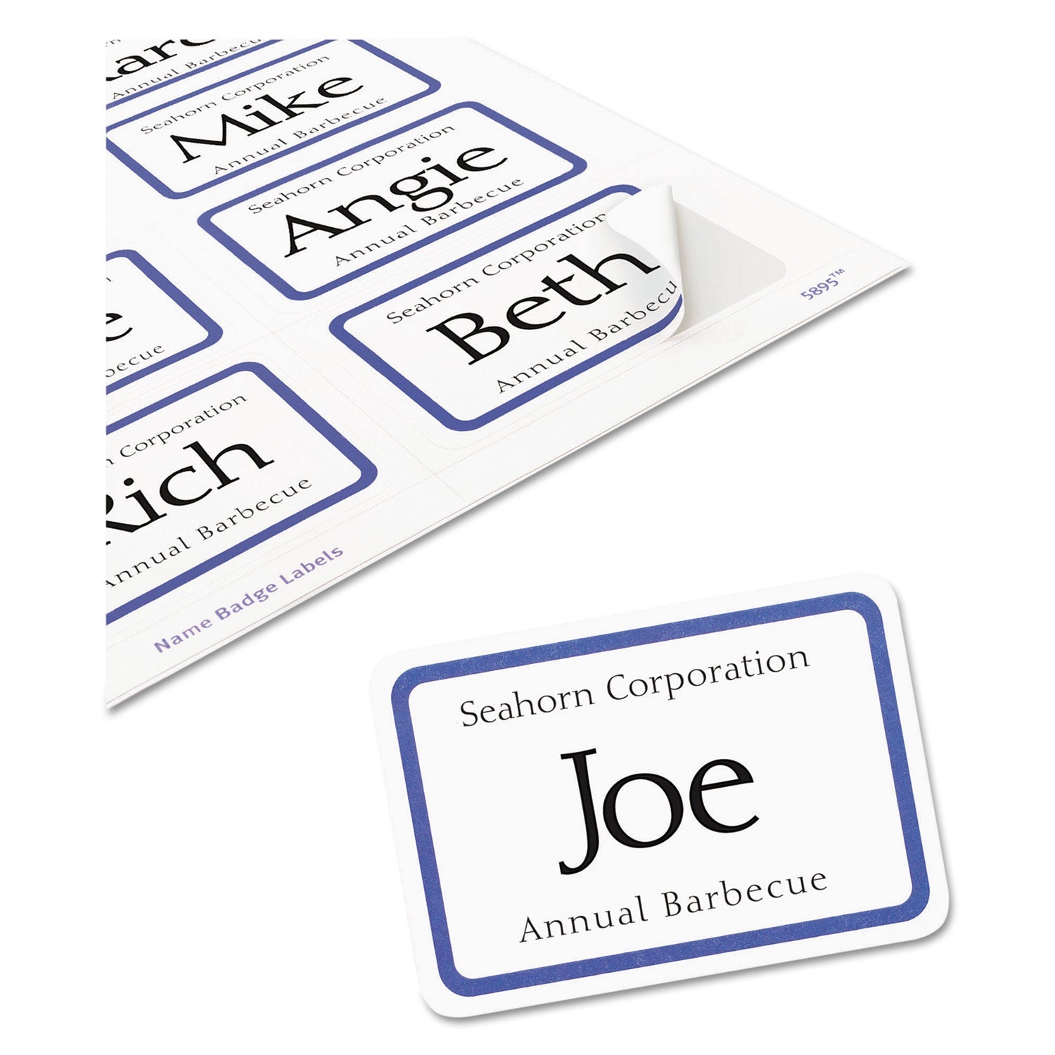 Avery Flexible Adhesive Name Badge Labels, 3.38 x 2.33, White/Blue Border, 400/Box