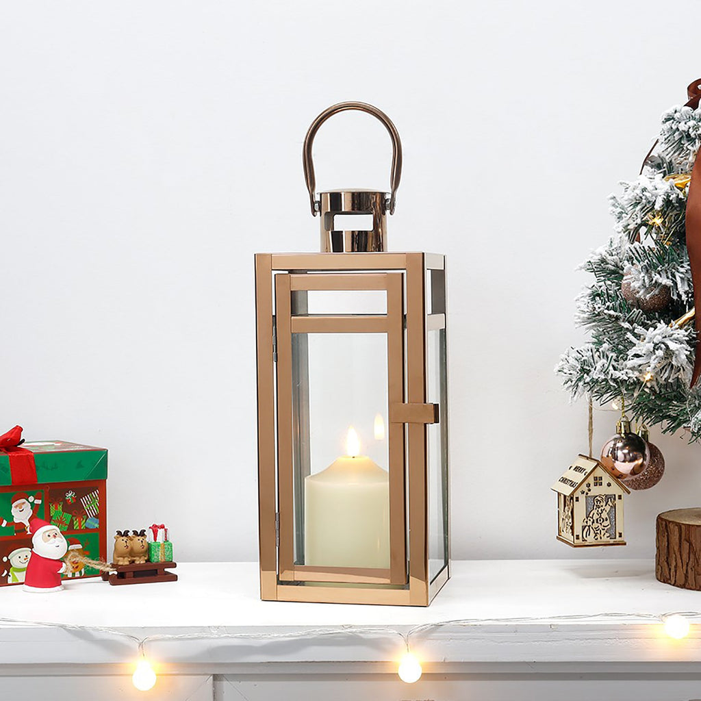 12'' High Metal Decorative Candle Lantern (RoseGold)