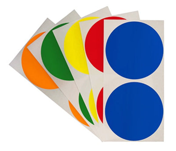 3" Permanent Round Color Coding Sheeted Dot Kit (Primary): 100/Pack