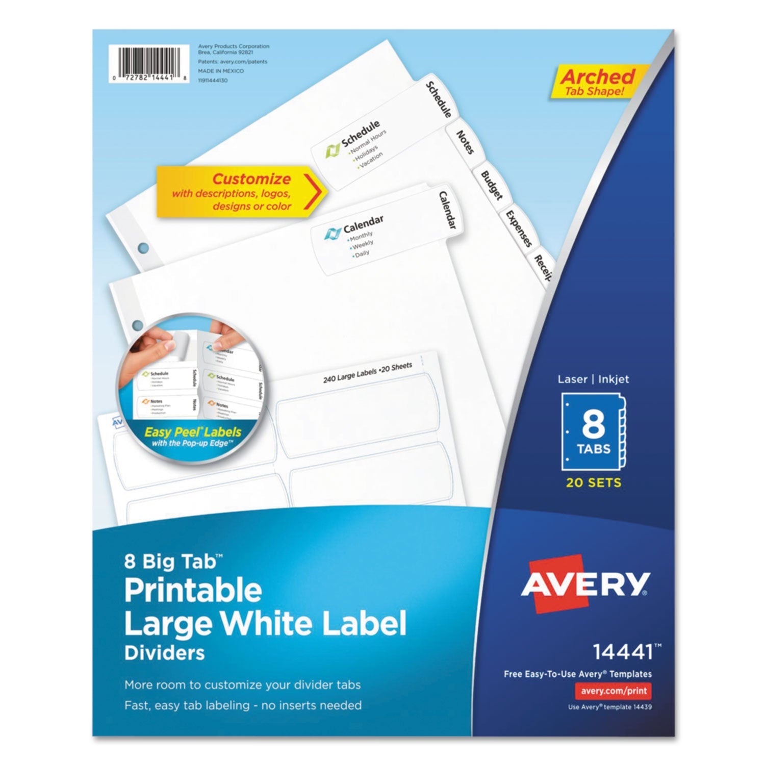 Avery Big Tab Printable Large White Label Tab Dividers, 8-Tab, 11 x 8.5, White, 20 Sets
