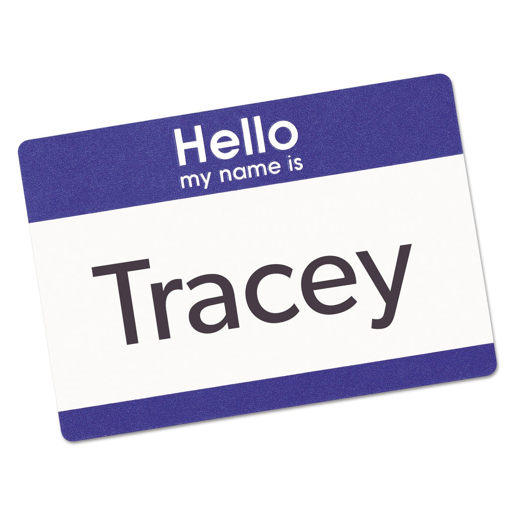 Avery Printable Adhesive Name Badges, 3.38 x 2.33, Blue "Hello", 100/Pack