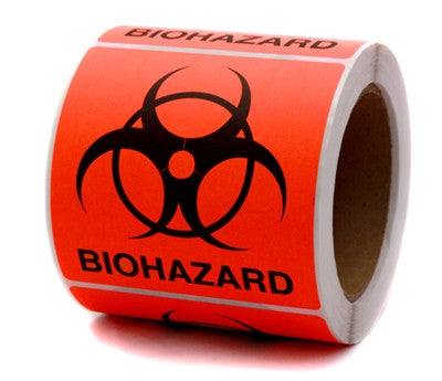 "Biohazard" Warning Labels - 4" x 4" - 250/Roll
