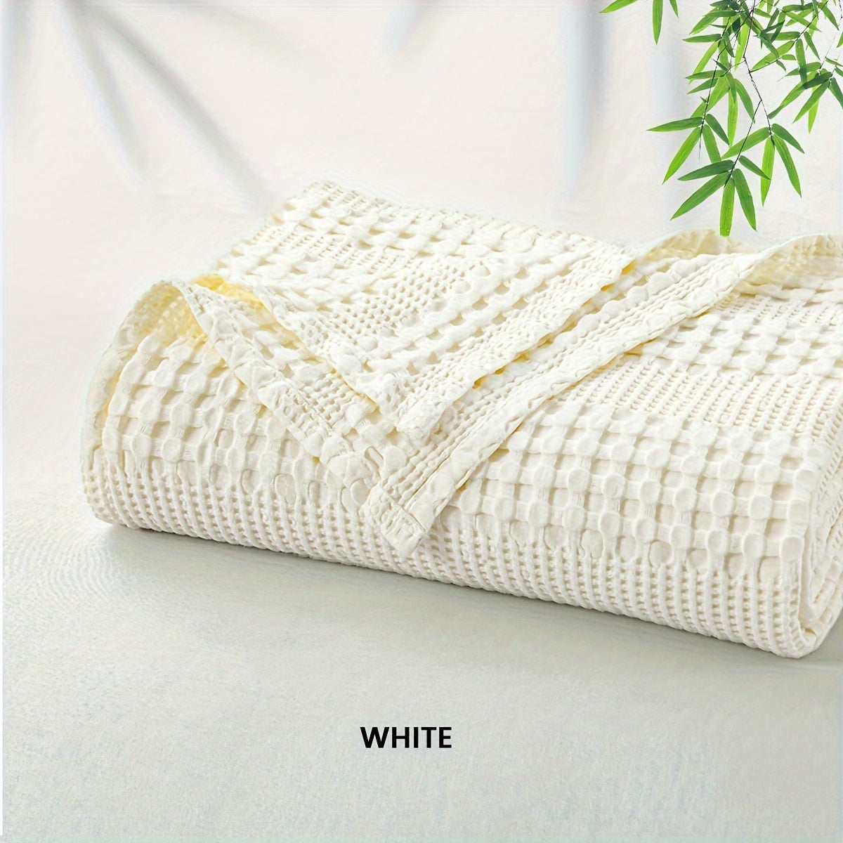 1 Pc Cooling Bamboo Fiber Cotton Blend Waffle Blanket - Lightweight Breathable Blanket For Hot Sleepers, Luxury Throws For Bed, Couch And Sofa