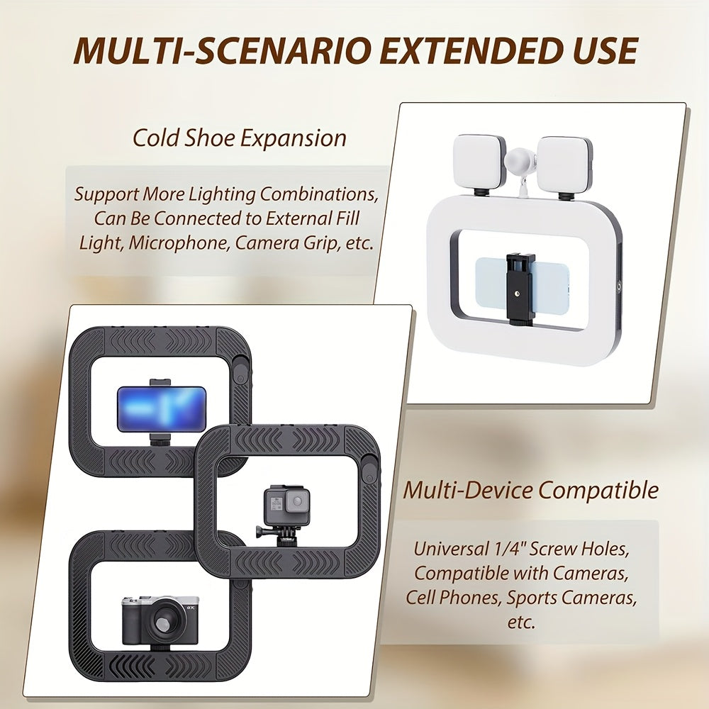 2025 NEWS Smartphone Video Rig With Light, 8000mAh Build-in Battery, Cell Phone Handheld Stabilizer With Ring Light 2500-8500k Selfie Light For Camera, Smartphone, Action Camera, Setup, Filmmaking, Makeup, Vlogging