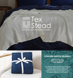 1 Pc Cooling Bamboo Fiber Cotton Blend Waffle Blanket - Lightweight Breathable Blanket For Hot Sleepers, Luxury Throws For Bed, Couch And Sofa