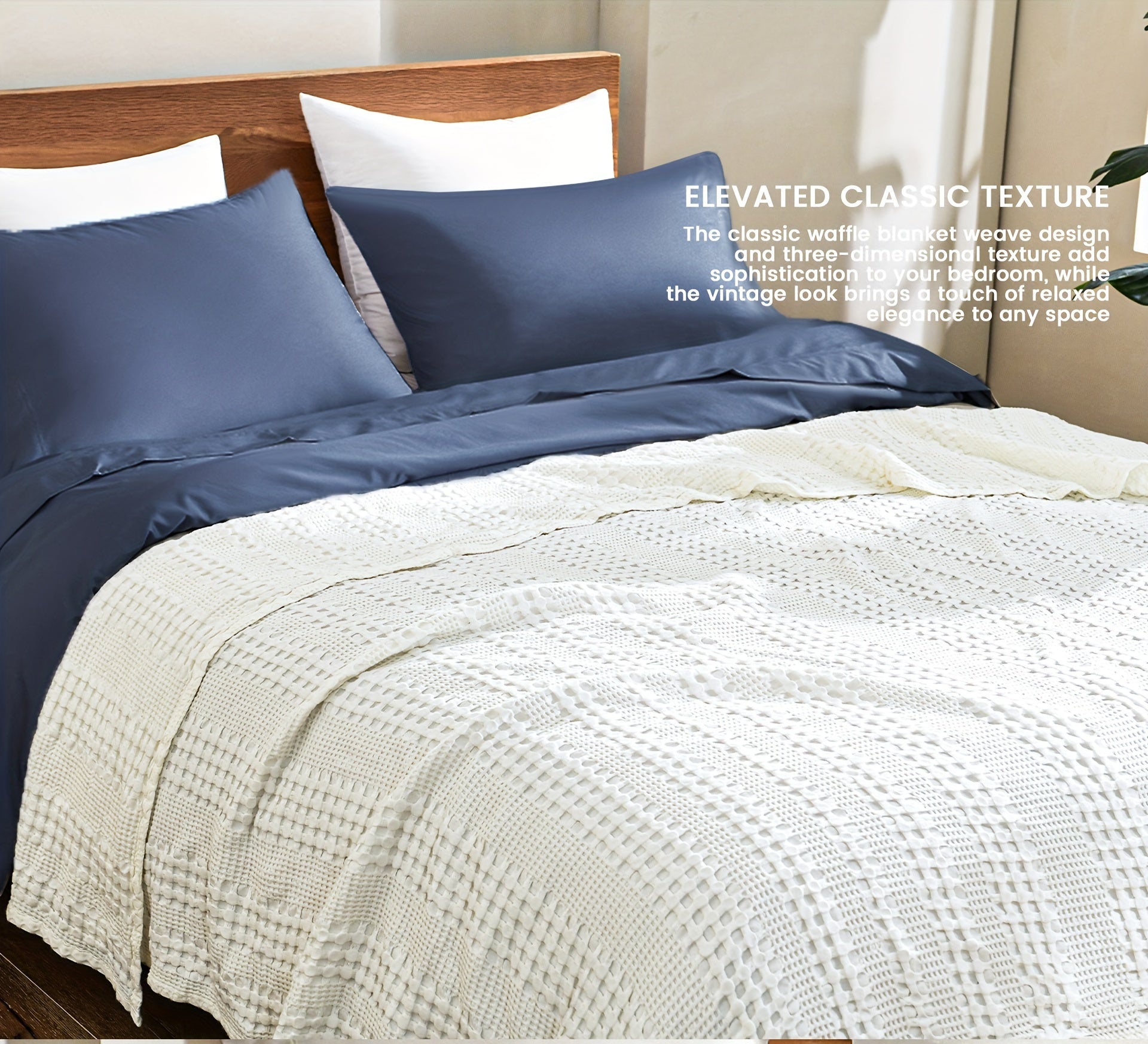 1 Pc Cooling Bamboo Fiber Cotton Blend Waffle Blanket - Lightweight Breathable Blanket For Hot Sleepers, Luxury Throws For Bed, Couch And Sofa