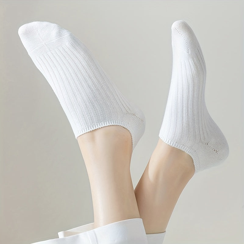 1/5 Pairs No Show Solid Socks, Simple & Breathable Unisex Boat Socks, Women's Stockings & Hosiery