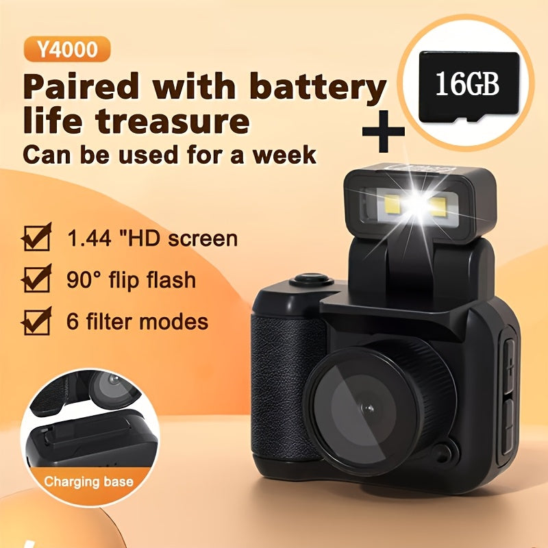 1080P HD Mini Digital Camera with LED Flash, Keychain Attachment, and 16GB Memory Card – Compact Retro Instant Camera for Travel, Holidays, and Everyday Use (White/Pink/Black), Mini Camera