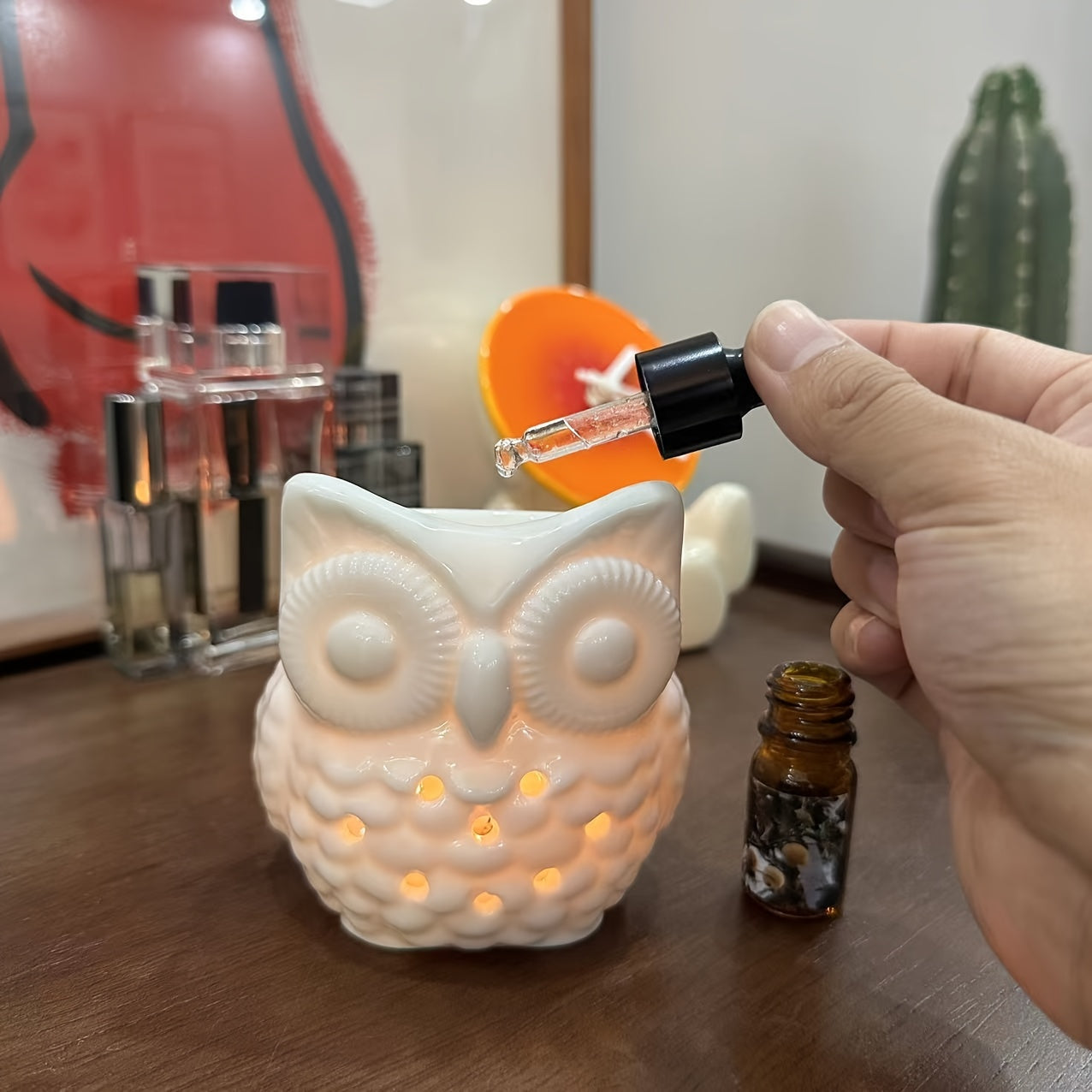 1 Owl Aromatherapy Burner, (With Candle Holder) (Candles And Aromatherapy Oils Not Included) Creative Aromatherapy Burner, Essential Oil Lamp Burner, Scented Candle Burner, Halloween, Christmas, Thanksgiving Tabletop Decorati