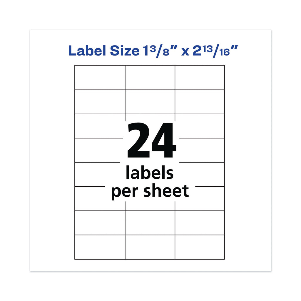 Avery Copier Mailing Labels, Copiers, 1.38 x 2.81, White, 24/Sheet, 100 Sheets/Box