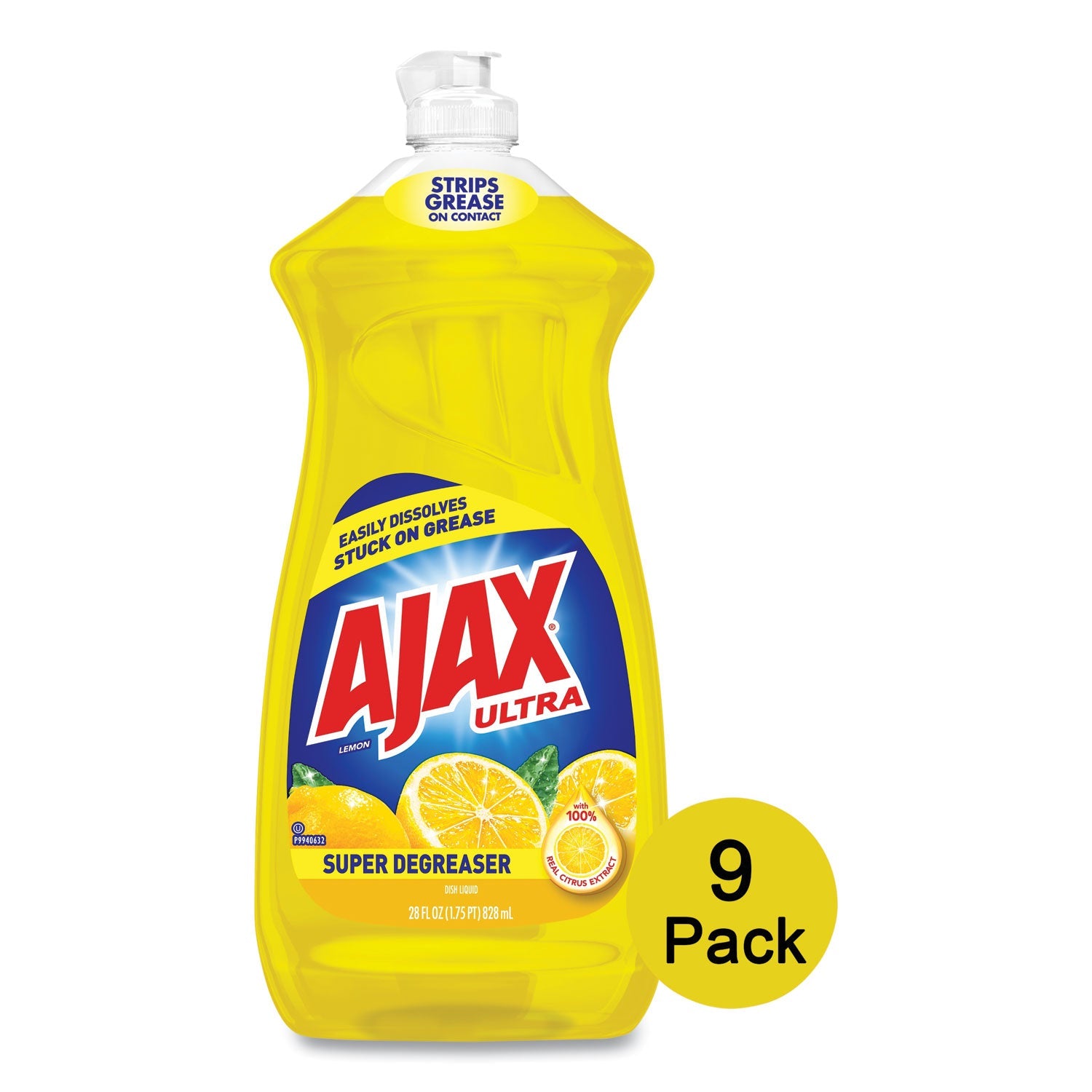 Ajax Dish Detergent, Lemon Scent, 28 oz Bottle, 9/Carton