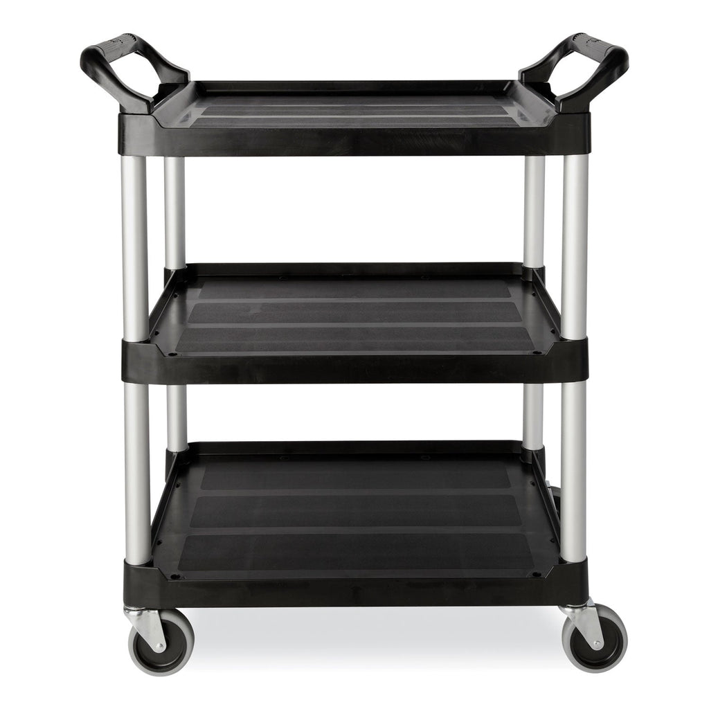 Rubbermaid Open-Side Utility Cart, Plastic, 3 Shelves, 300 lb Capacity, 40.63" x 20" x 37.81", Black