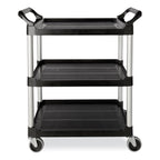 Rubbermaid Open-Side Utility Cart, Plastic, 3 Shelves, 300 lb Capacity, 40.63" x 20" x 37.81", Black