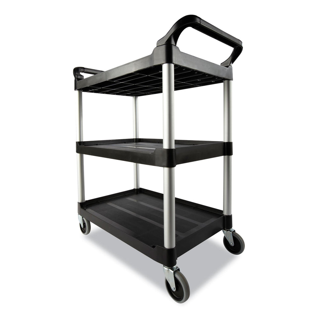 Rubbermaid Open-Side Utility Cart, Plastic, 3 Shelves, 300 lb Capacity, 40.63" x 20" x 37.81", Black
