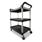 Rubbermaid Open-Side Utility Cart, Plastic, 3 Shelves, 300 lb Capacity, 40.63" x 20" x 37.81", Black