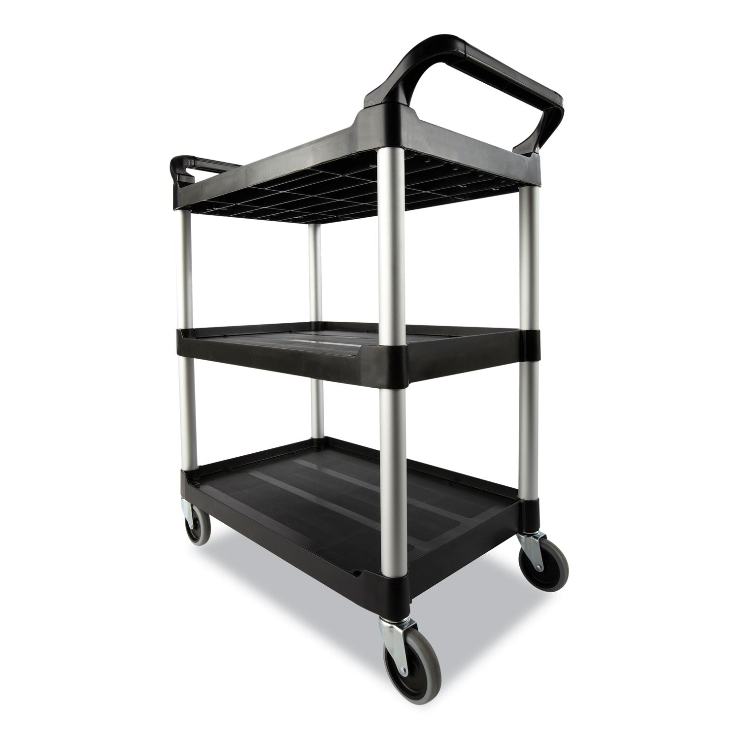 Rubbermaid Open-Side Utility Cart, Plastic, 3 Shelves, 300 lb Capacity, 40.63" x 20" x 37.81", Black