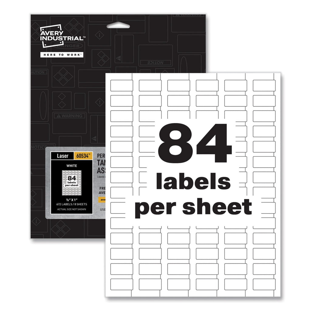 Avery PermaTrack Tamper-Evident Asset Tag Labels, Laser Printers, 0.5 x 1, White, 84/Sheet, 8 Sheets/Pack