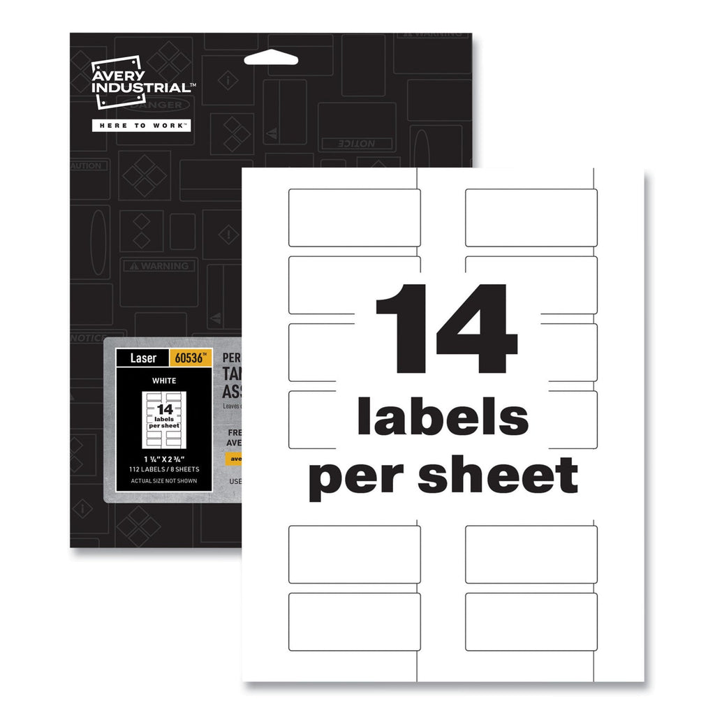 Avery PermaTrack Tamper-Evident Asset Tag Labels, Laser Printers, 1.25 x 2.75, White, 14/Sheet, 8 Sheets/Pack