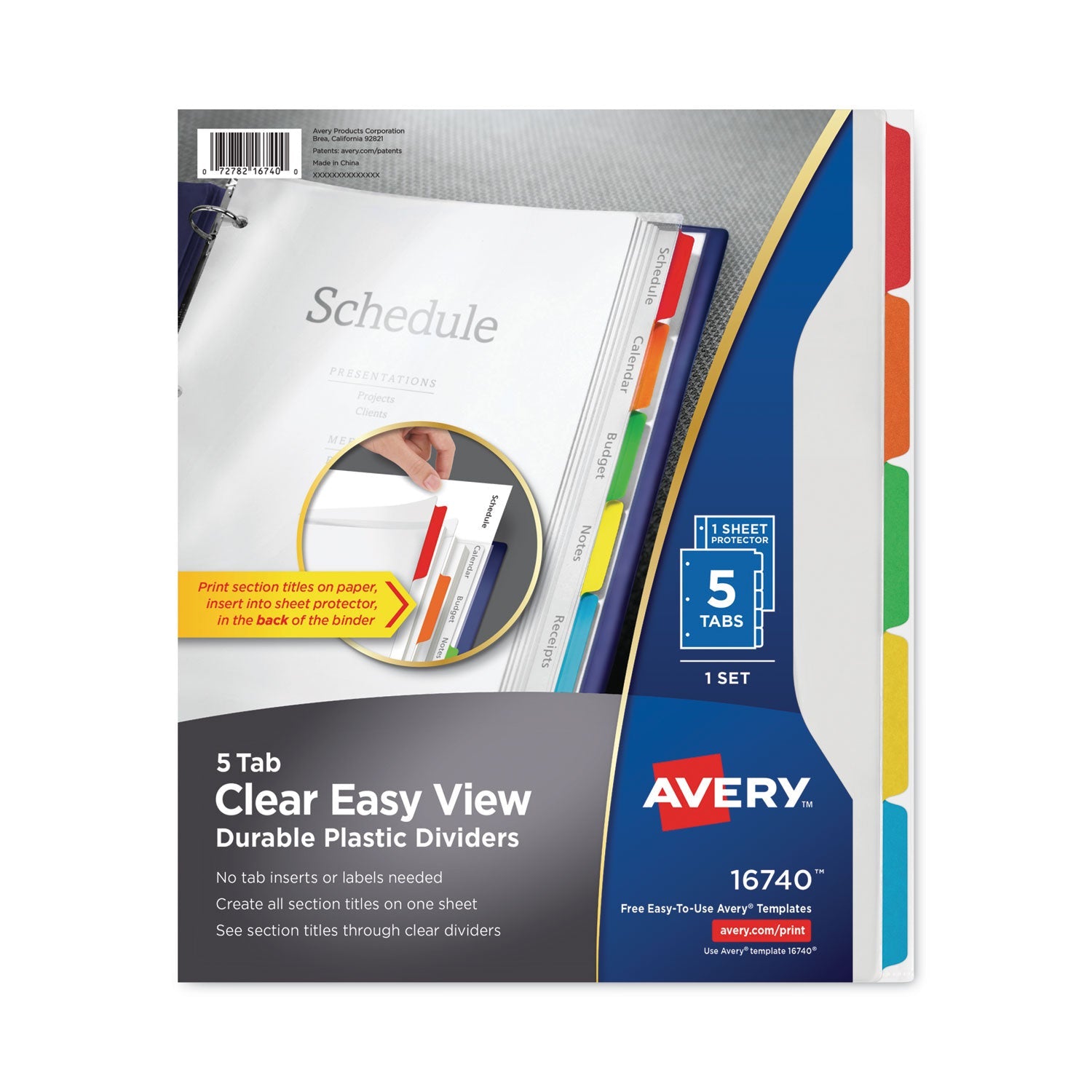 Avery Clear Easy View Plastic Dividers with Multicolored Tabs and Sheet Protector, 5-Tab, 11 x 8.5, Clear, 1 Set