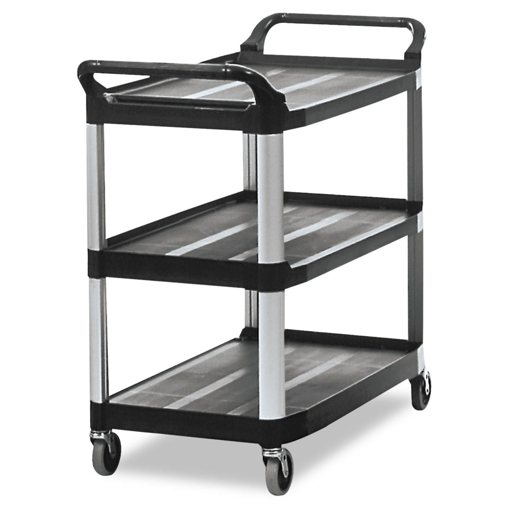 Rubbermaid Open-Side Utility Cart, Plastic, 3 Shelves, 300 lb Capacity, 40.63" x 20" x 37.81", Black