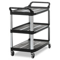 Rubbermaid Open-Side Utility Cart, Plastic, 3 Shelves, 300 lb Capacity, 40.63" x 20" x 37.81", Black