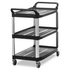 Rubbermaid Open-Side Utility Cart, Plastic, 3 Shelves, 300 lb Capacity, 40.63" x 20" x 37.81", Black