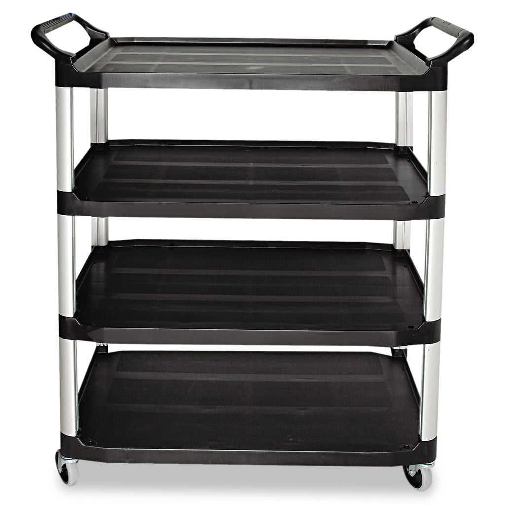 Rubbermaid Open-Side Utility Cart, Plastic, 4 Shelves, 300 lb Capacity, 40.63" x 20" x 51", Black