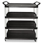 Rubbermaid Open-Side Utility Cart, Plastic, 4 Shelves, 300 lb Capacity, 40.63" x 20" x 51", Black