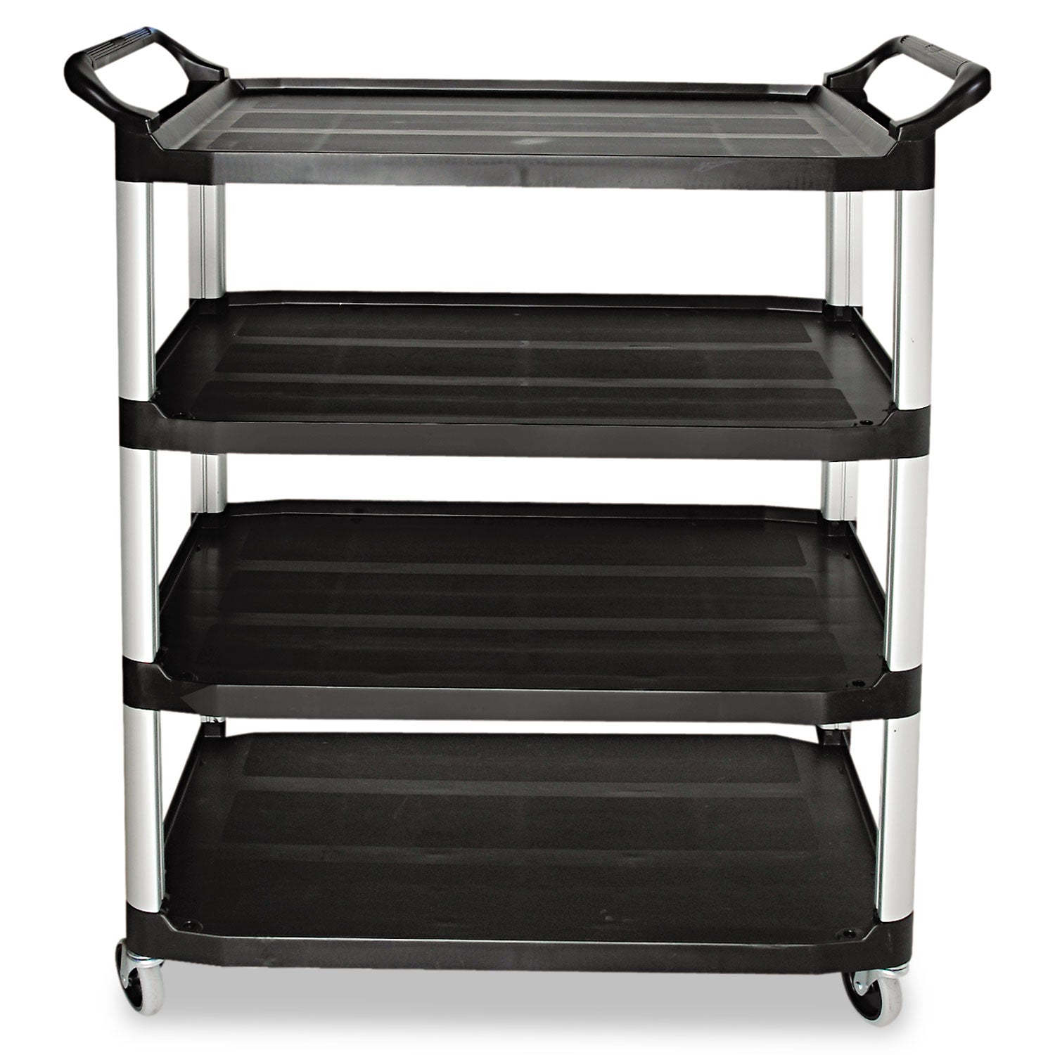 Rubbermaid Open-Side Utility Cart, Plastic, 4 Shelves, 300 lb Capacity, 40.63" x 20" x 51", Black