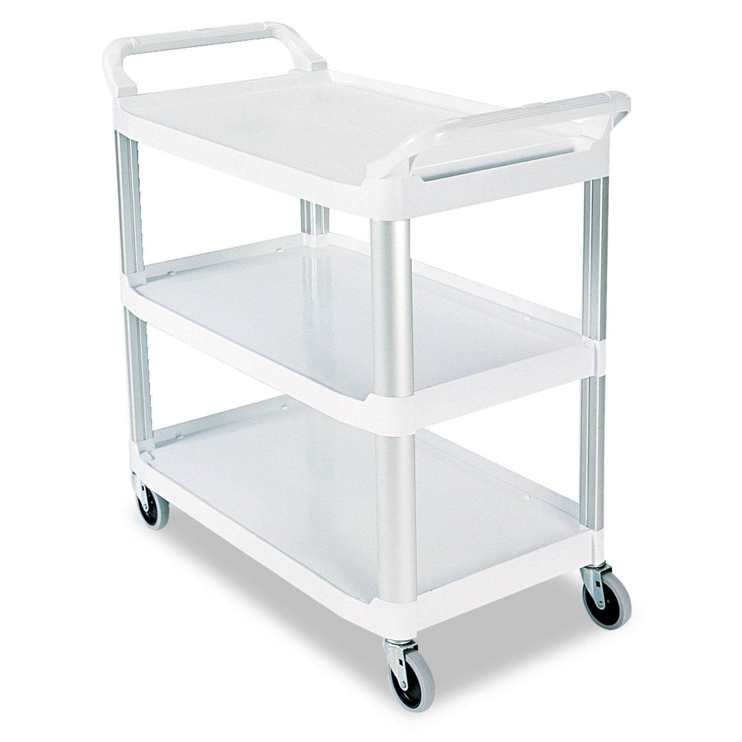 Rubbermaid Open-Side Utility Cart, Plastic, 3 Shelves, 300 lb Capacity, 40.63" x 20" x 37.81", Off-White