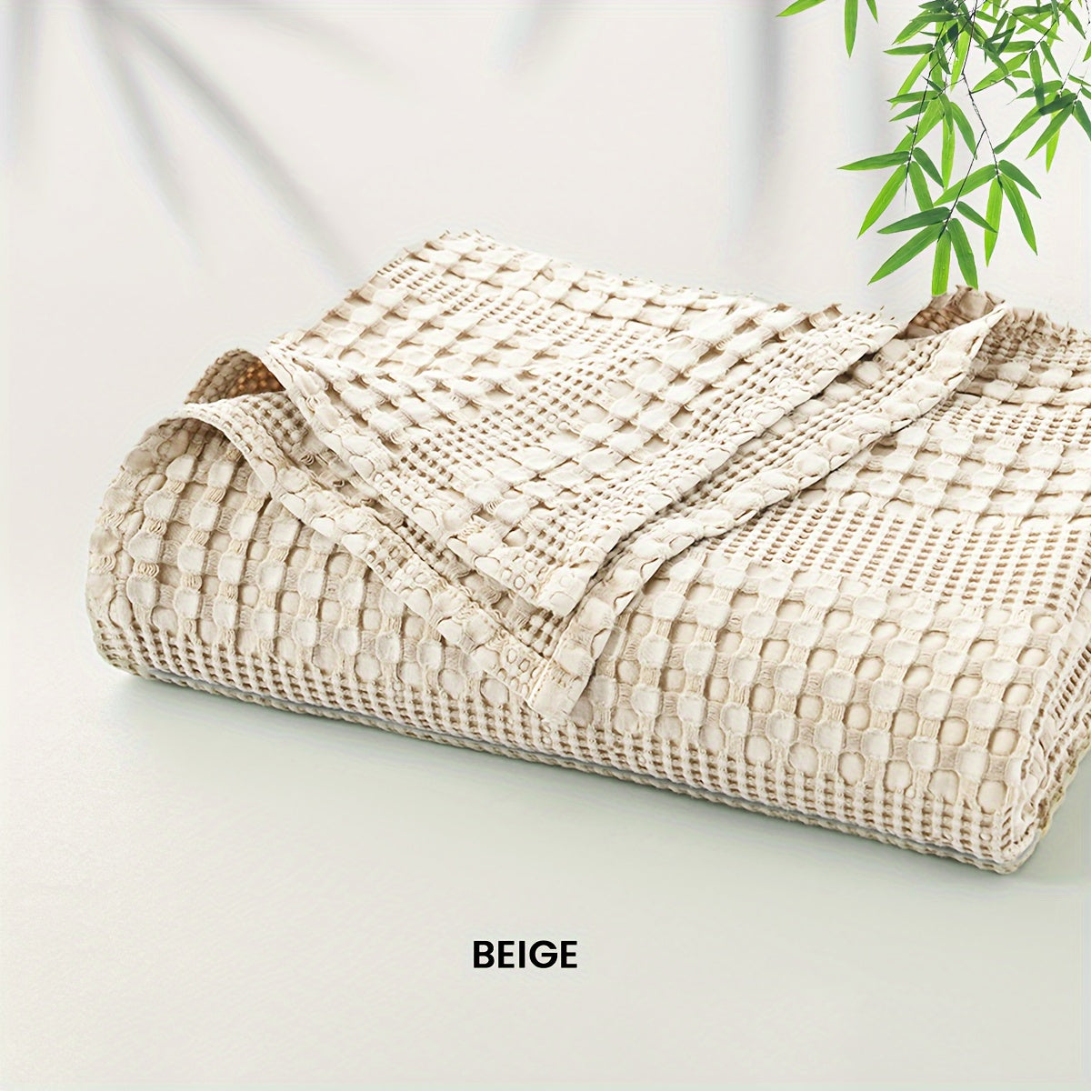 1 Pc Cooling Bamboo Fiber Cotton Blend Waffle Blanket - Lightweight Breathable Blanket For Hot Sleepers, Luxury Throws For Bed, Couch And Sofa