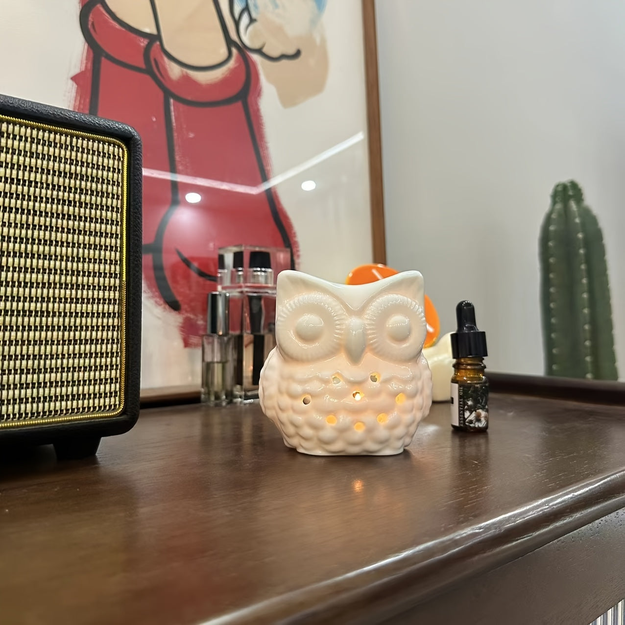 1 Owl Aromatherapy Burner, (With Candle Holder) (Candles And Aromatherapy Oils Not Included) Creative Aromatherapy Burner, Essential Oil Lamp Burner, Scented Candle Burner, Halloween, Christmas, Thanksgiving Tabletop Decorati