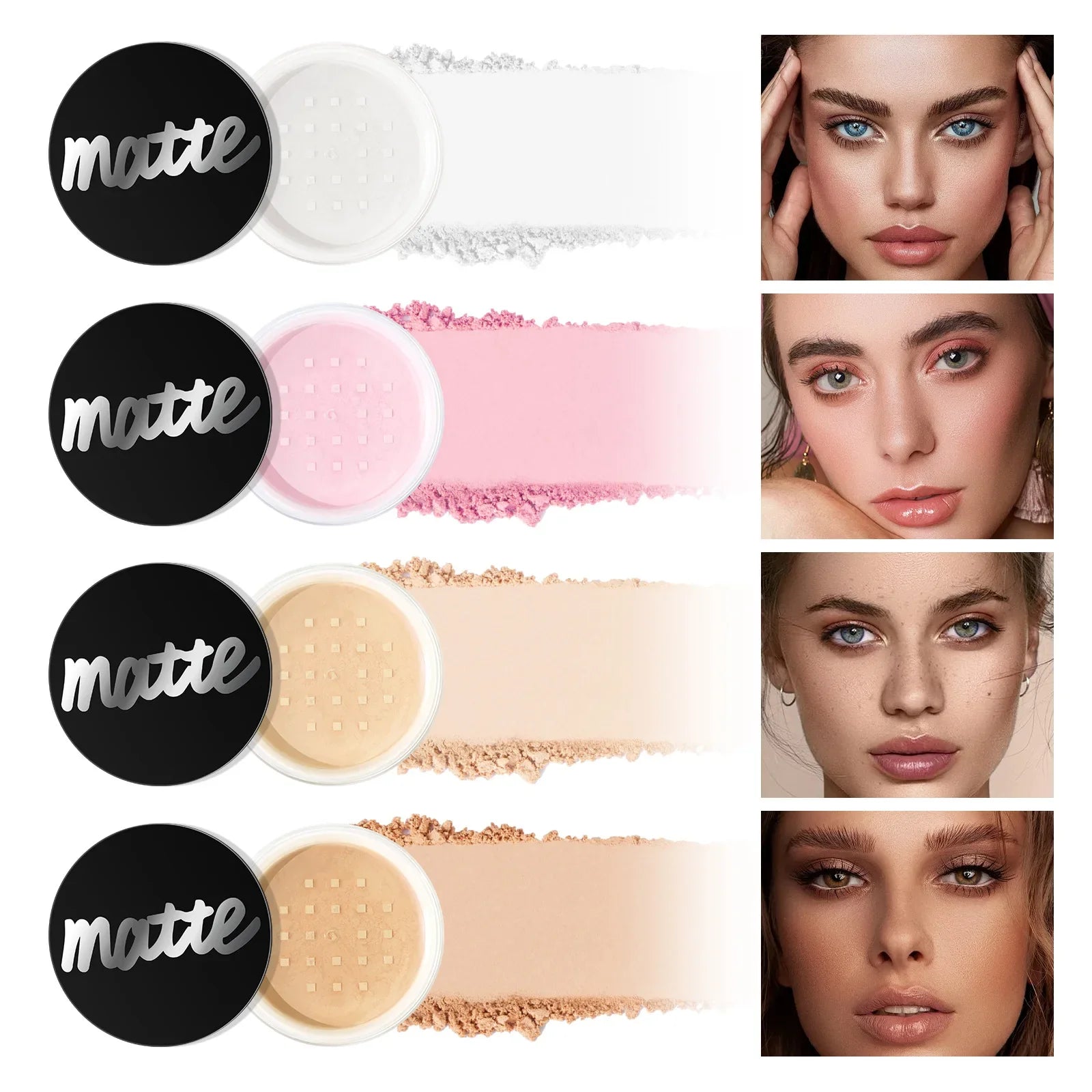 4 Colors Matte Loose Powder Face Whitening Skin Finish Transparent Pink Nude Mineral Makeup Cosmetic Foundation Setting Powder
