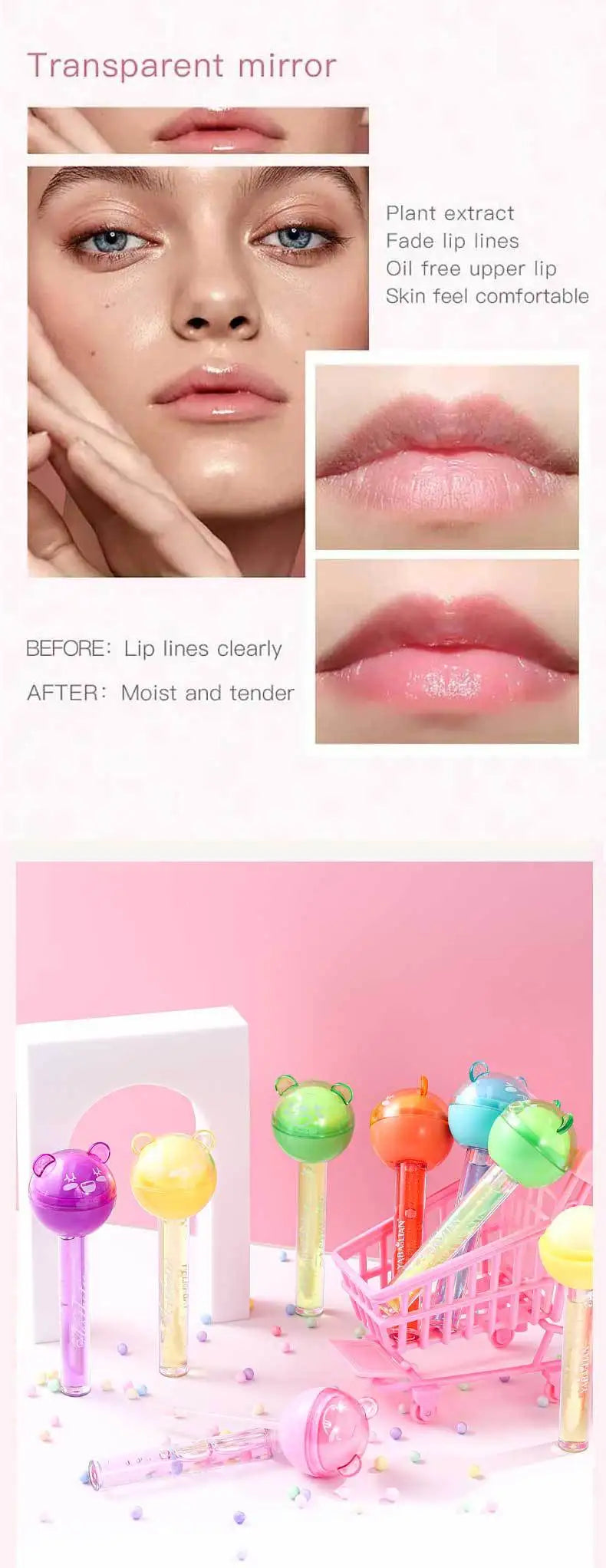 2 In 1 Cute Lollipop Lip Gloss Moisturizing Lip Plumper Lip Balm Lipstick Mineral Oil Lip Nutritious Lips Care Makeup Cosmetics