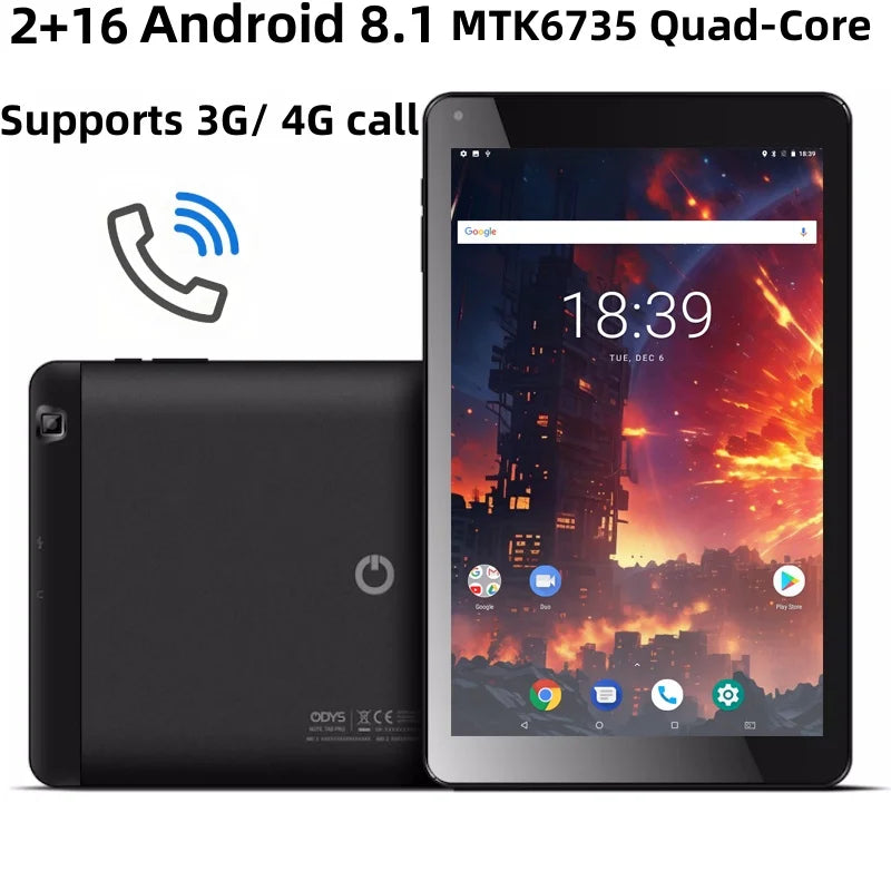 10.1 Inch QDYS Android 8.1 Phone Call Tablet 2GB RAM 16GB ROM Dual Camera 1280*800 IPS Quad-Core 1.3GHz MTK6735 CPU SIM Card