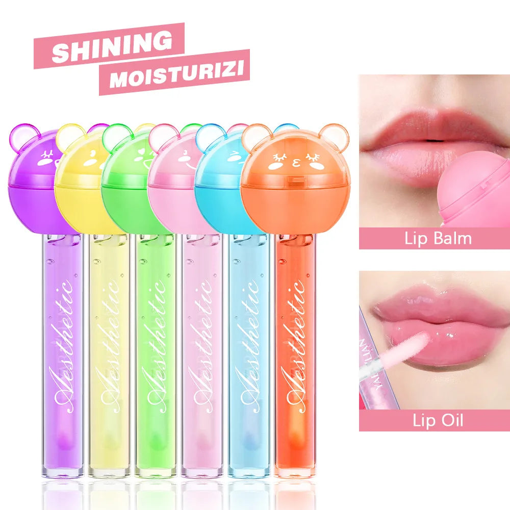 2 In 1 Cute Lollipop Lip Gloss Moisturizing Lip Plumper Lip Balm Lipstick Mineral Oil Lip Nutritious Lips Care Makeup Cosmetics