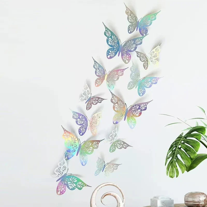 12 Pieces 3D Hollow Butterfly Wall Sticker Bedroom Living Room DIY Butterflies Art Wall Decor Wedding  Wallpaper Home Decoration