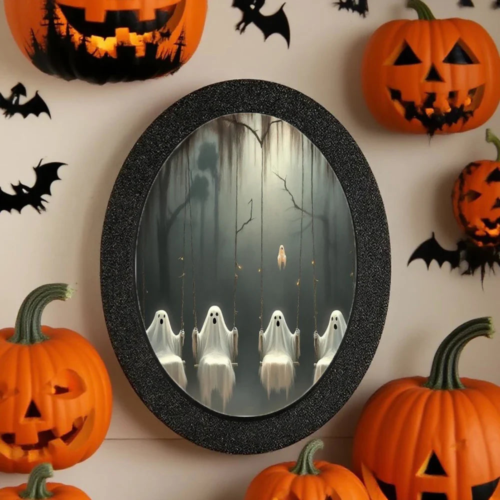 1 Piece of Halloween Mysterious-style Oval Decoration, Designed with Ghost Illustration, Suitable for Home Wall Display, Adding