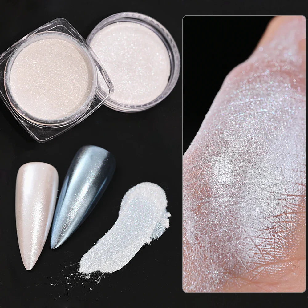 1/2PC Pearl White Mermaid Aurora Chrome Nail Powder Metallic Neon Rainbow Dust Nail Art Gel Polish Supplies Mirror Chrome Powder