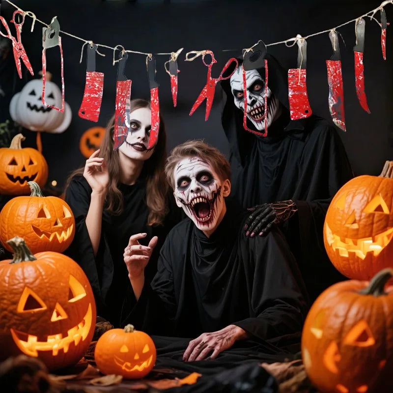 1-4Set Bloody Halloween Banner Horror Hanging Decoration for Haunted House Movie Theme Birthday Carnival Party Halloween Gift