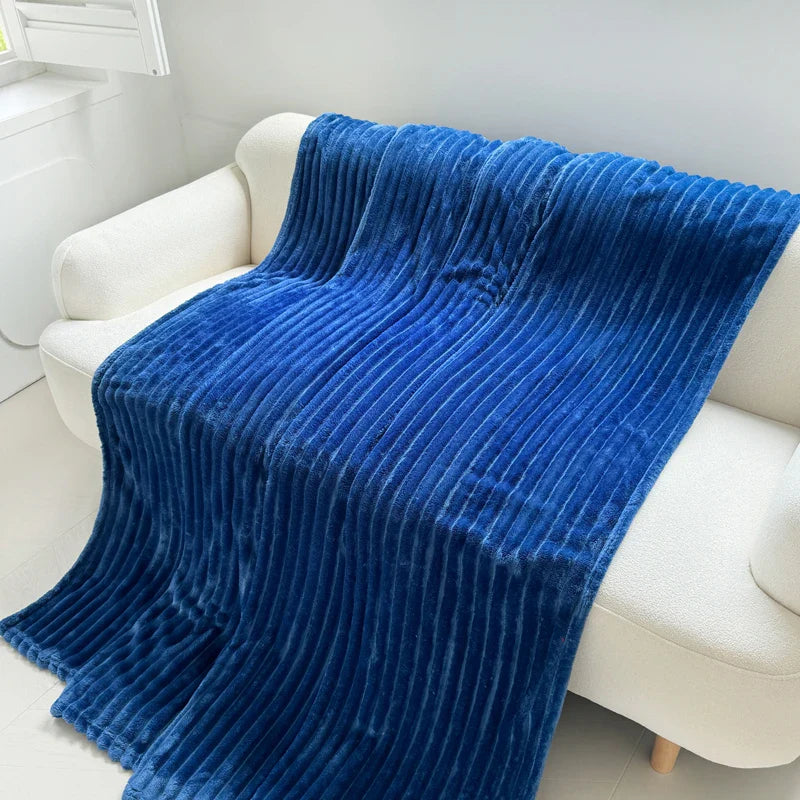 1 blue striped blanket - thickened blanket, modern and simple design, four seasons office nap blanket, suitable for bed or sofa.
