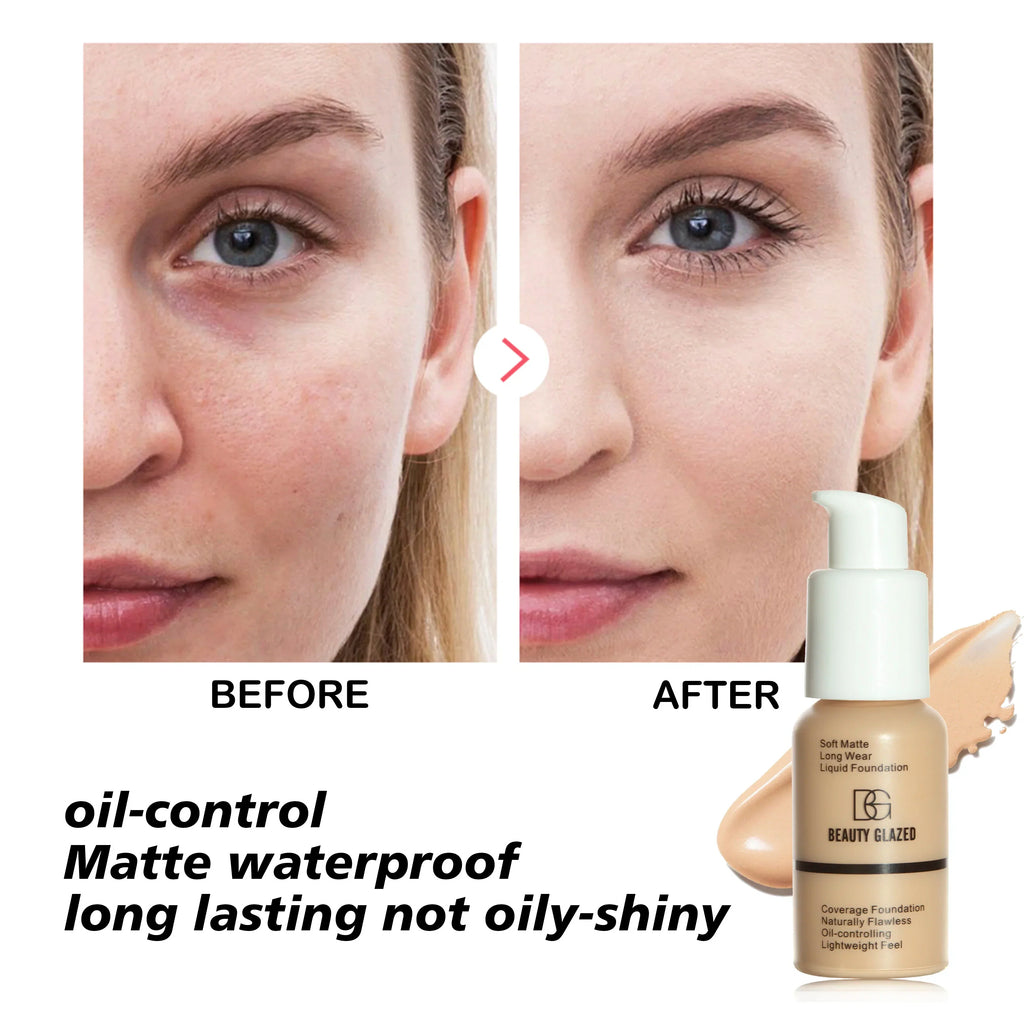 BEAUTY GLAZED Liquid Foundation,Silky Texture Full Coverage,Lightweight Oil Control Long Wearing Natural Flawless Foundation
