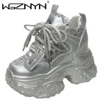 10.5CM Women Casual Platform Sneakers High Heels New Autumn Sports Leather Shoes Bling Trainers Chunky Sneaker Zapatos Mujer